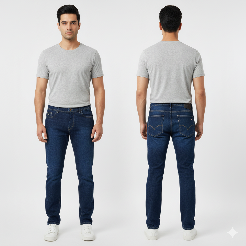 Branded Export Quality | Original Denim Mid-Blue Stretch -Regular Fit Jeans